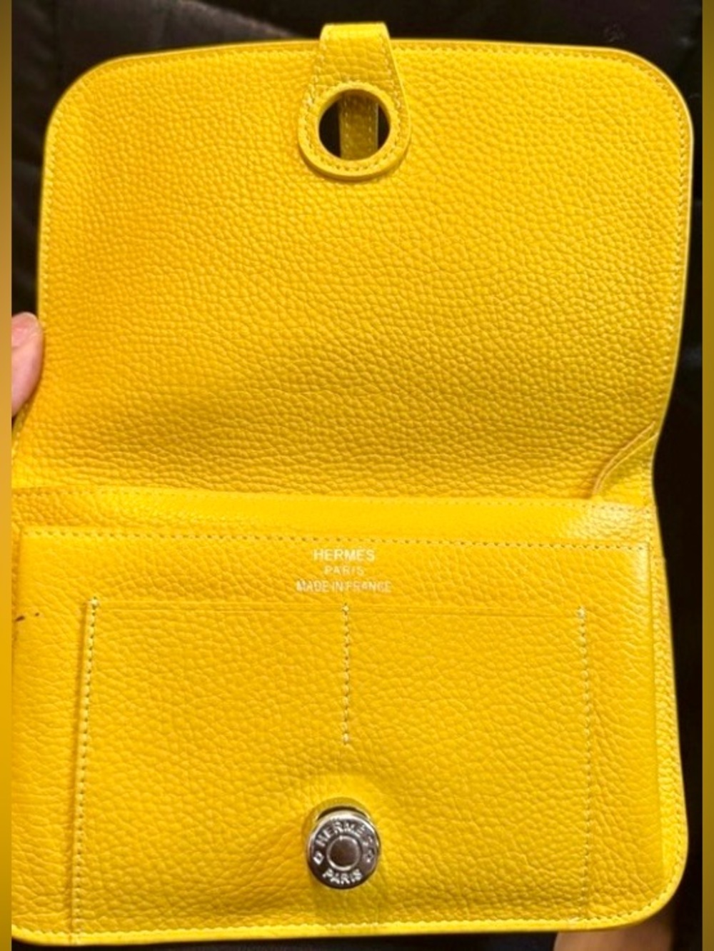 Hermes Yellow Pebbled Leather Wallet with Silver Snap. - Picture 3 of 4